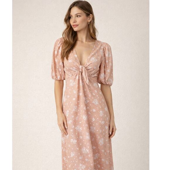 Velvet Torch Nordstrom NWT S Floral Balloon Sleeve Tie Front Dress Cottage Core - Picture 5 of 5